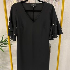 MSK Black Dress with Ruffle Rhinestone Sleeves